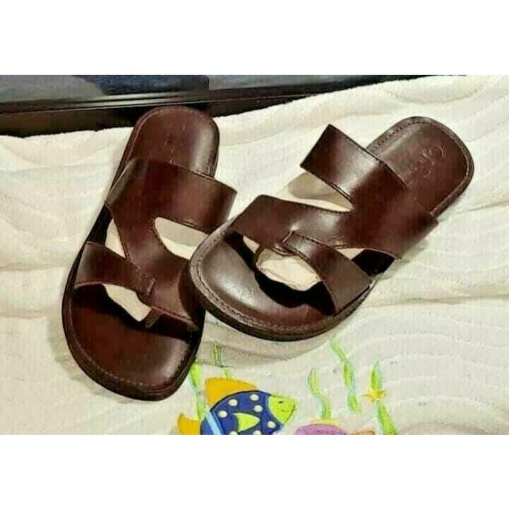 Men's Brown Leather Slide Sandals